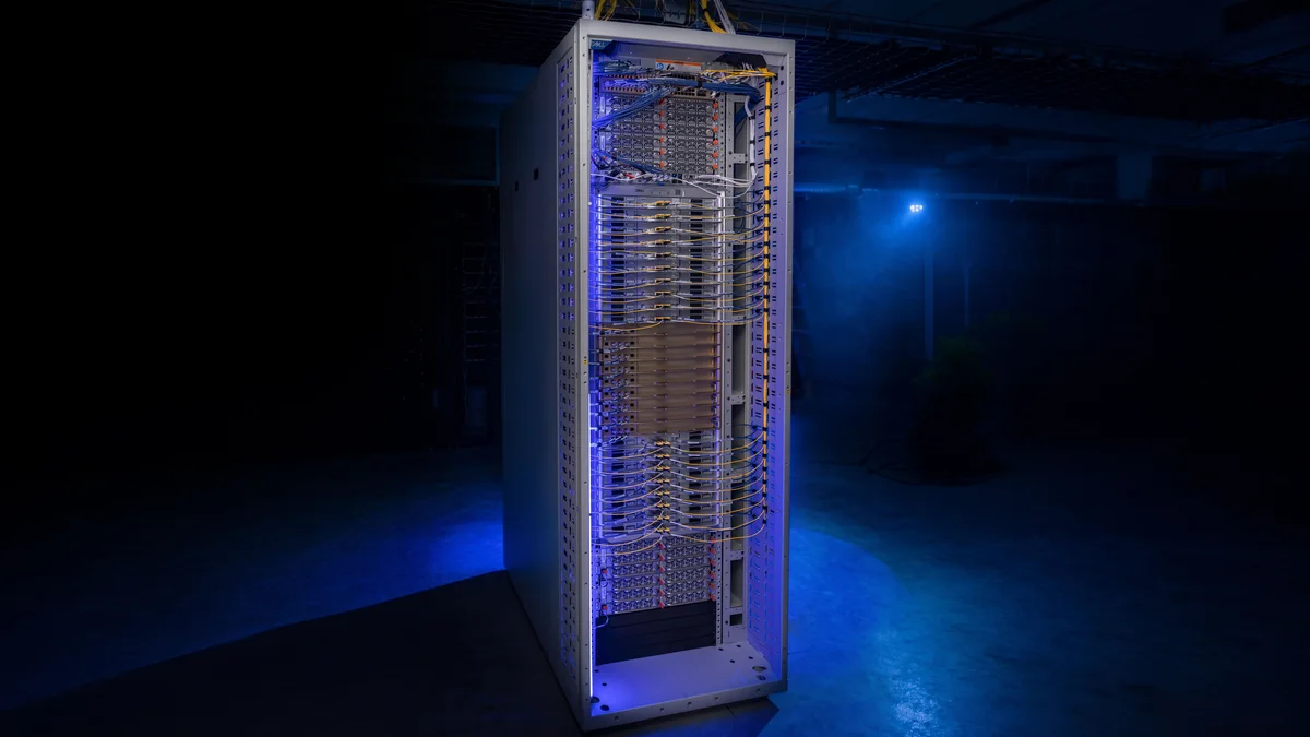 A rack-scale AI system installed in a CoreWeave data center.