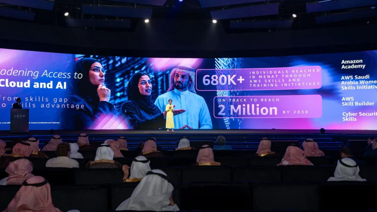 AWS and HUMAIN visual for planned cloud and AI infrastructure in Saudi Arabia.