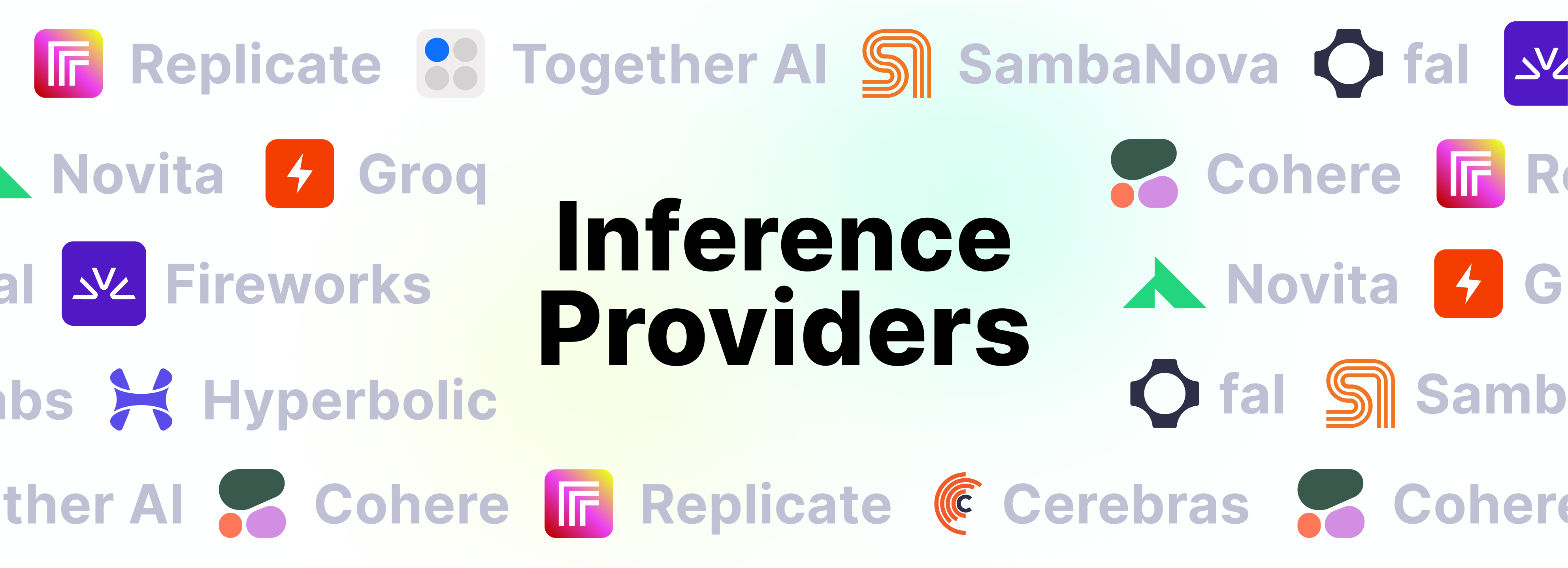Hugging Face Inference Providers banner surrounded by the marks of multiple independent inference companies