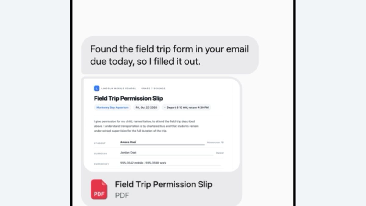 Meta Muse mobile interface showing the agent completing and returning a field trip permission form