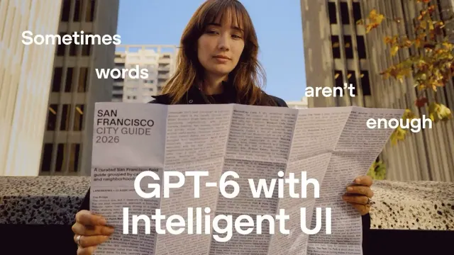 OpenAI GPT-6 Intelligent UI launch preview showing a person holding a city guide