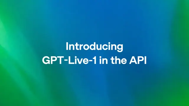 Official GPT-Live-1 API launch graphic with white lettering on a green-blue background.