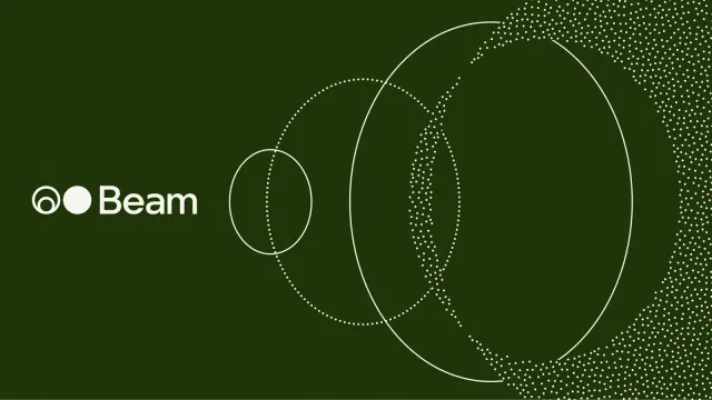 Reflection’s official Beam announcement graphic with a green geometric illustration