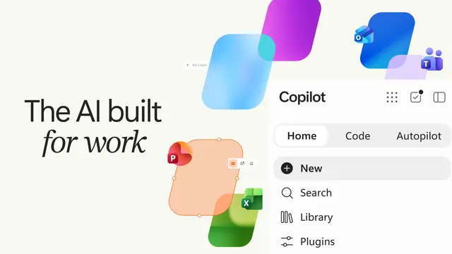 Microsoft Copilot interface showing Home, Code and Autopilot tabs