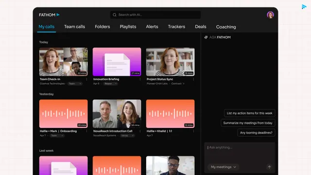 Fathom meeting-notes product interface shown in TechCrunch's acquisition report.